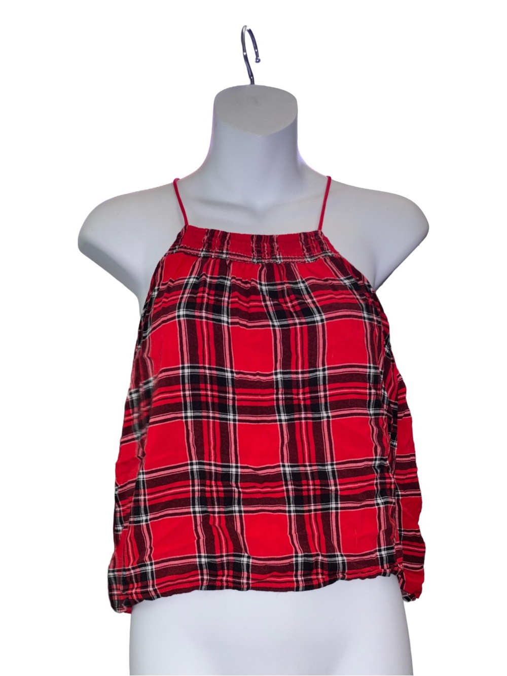(3 for $10) Red Plaid Halter Tank Top - Women